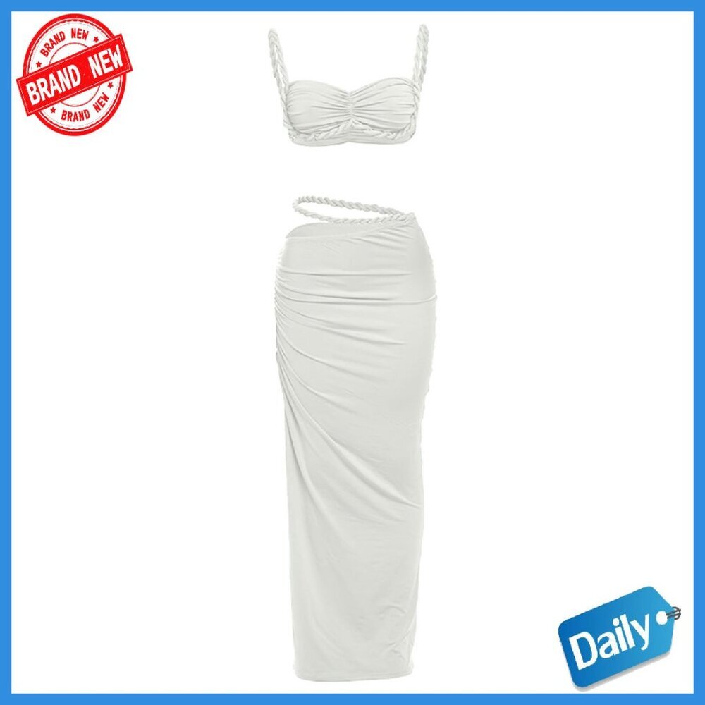 Women's Ruched Backless Cami Top and Cut Out Skirt Set Polyester